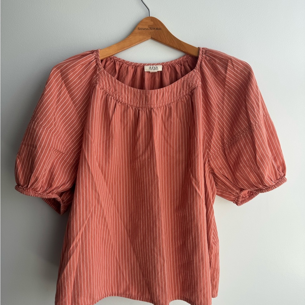 Cotton Women’s Striped Puff Sleeve Blouse - Dusty Rose Soft Coral